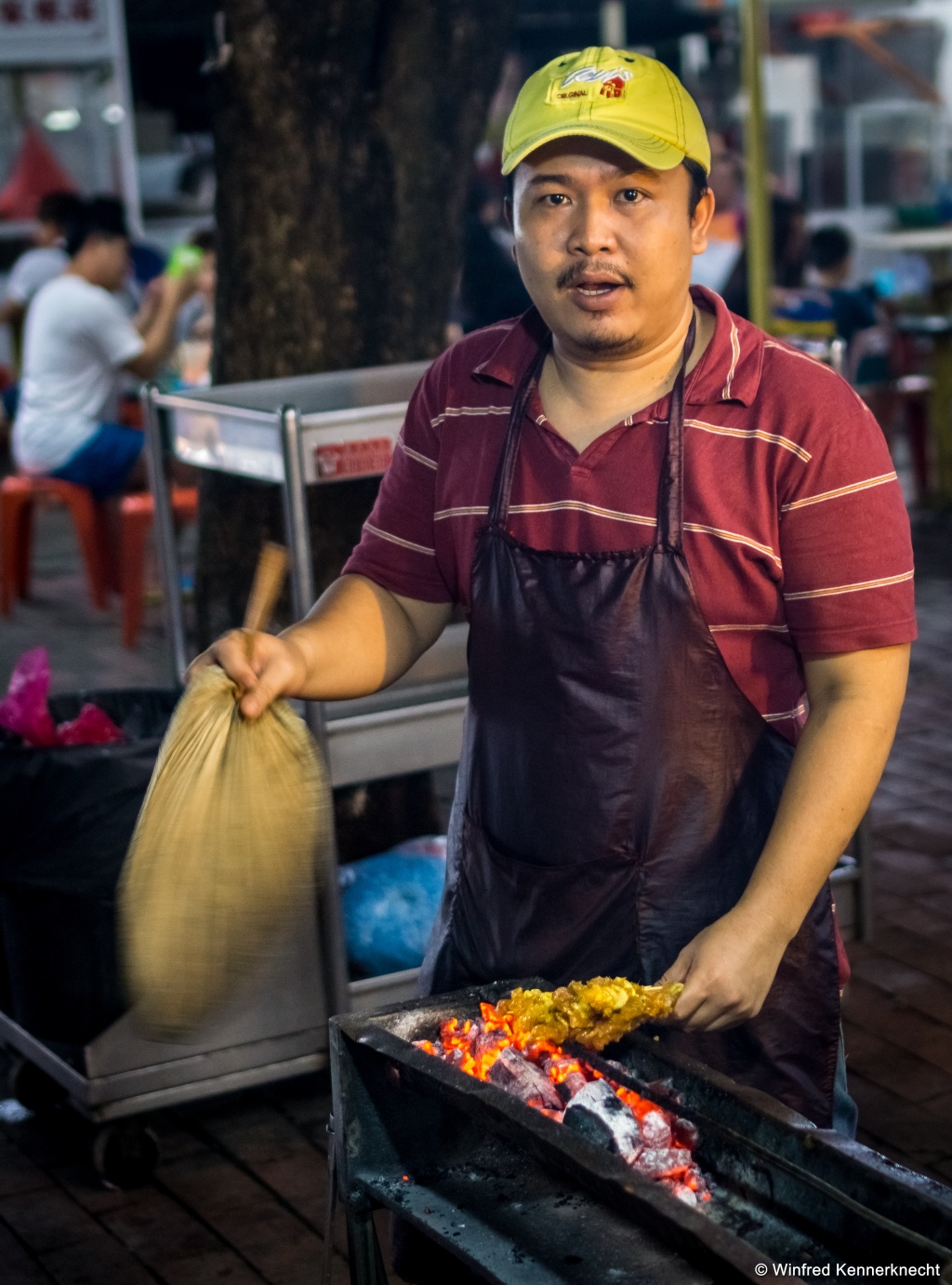 Satay vendor at cedar point food court in Johor Bahru, Malaysia.